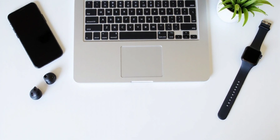 Assortment of modern electronic devices like smartphone, laptop, and smartwatch