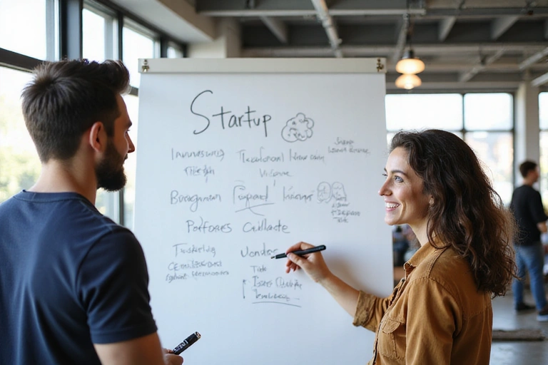 Founders brainstorming ideas in a modern office