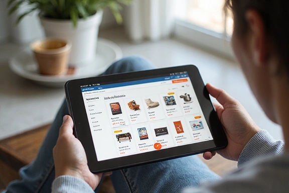 Person browsing categories on a tablet