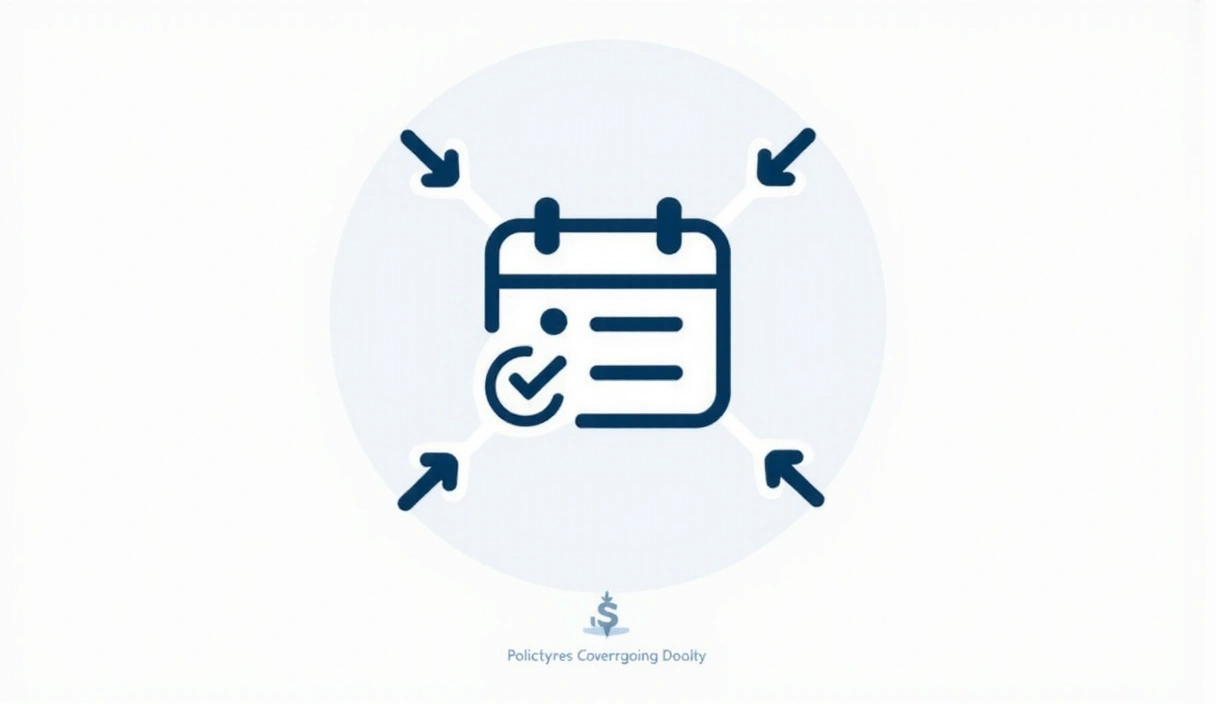 A calendar icon with a checkmark and arrows, symbolizing policy updates and revisions over time, in a clean digital style.