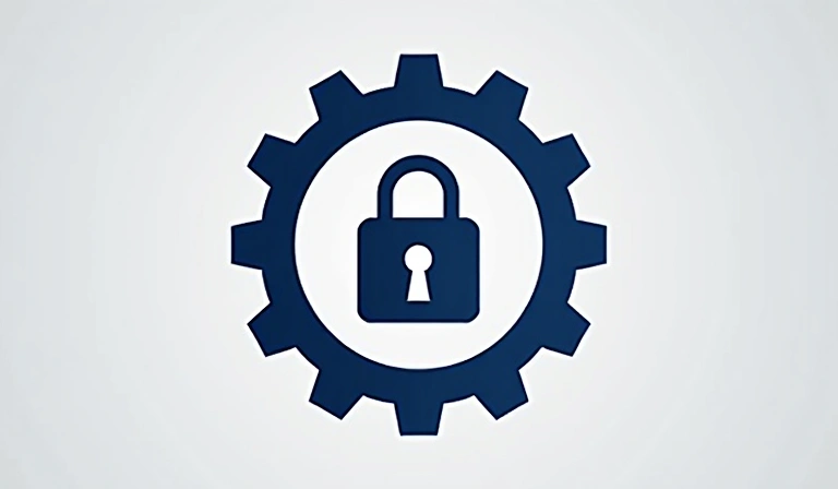 A padlock icon surrounded by gears, symbolizing essential security and functionality for a website, with a clean, modern design.