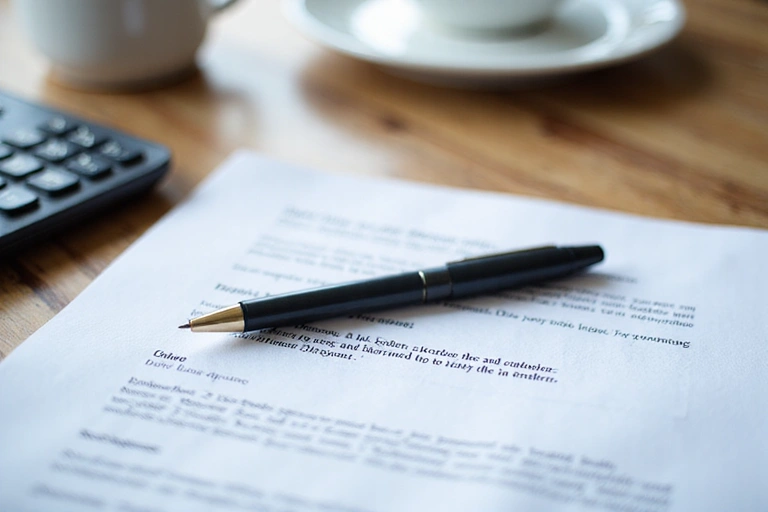 Legal documents and a pen on a desk